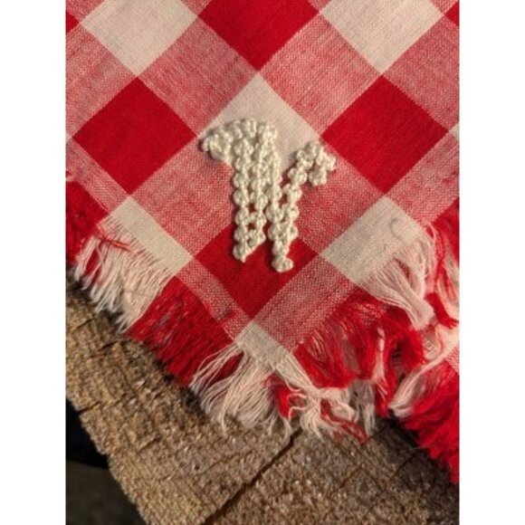 For Vintage Red And White Checkered Embroidered With The Letter W/ M Fringe - Picture 3 of 11